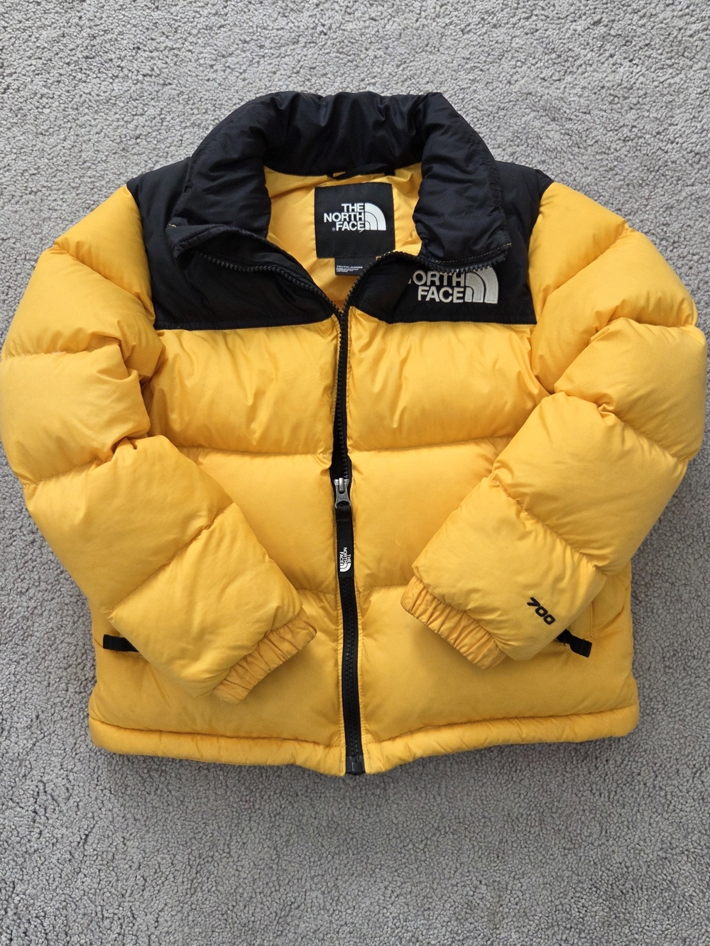 The North Face Nuptse 700 Down Kids Yellow and Black Puffer Jacket Small 7-8